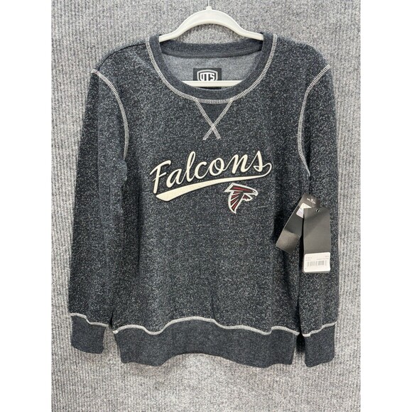 NFL Atlanta Falcons Pullover Sweatshirt Womens Medium Heather Black Gray Logo - Picture 1 of 8